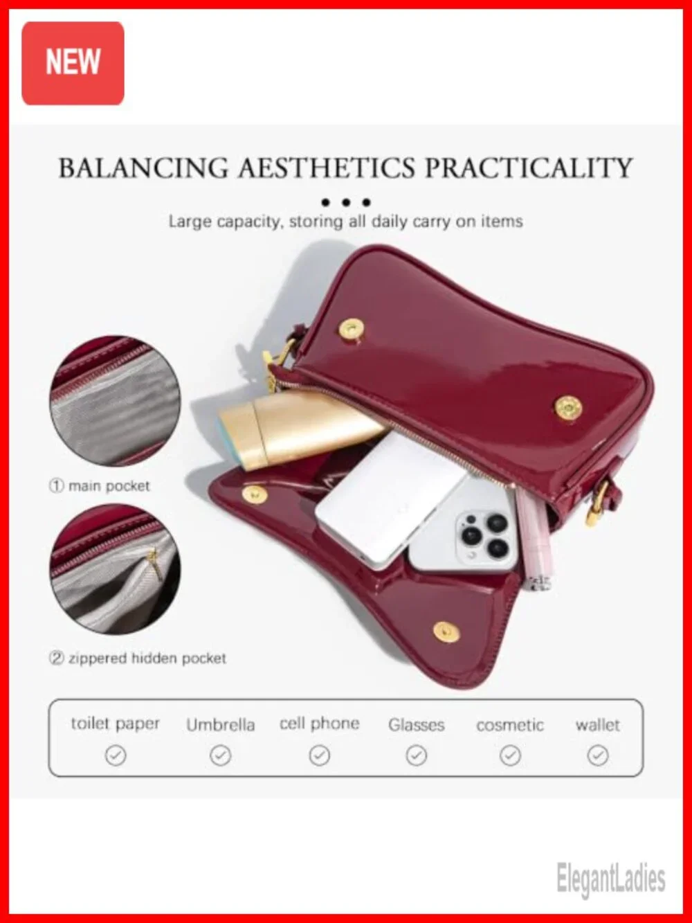 Hobo Shoulder Bag with Cherry Pendant Crossbody PU Leather Purse